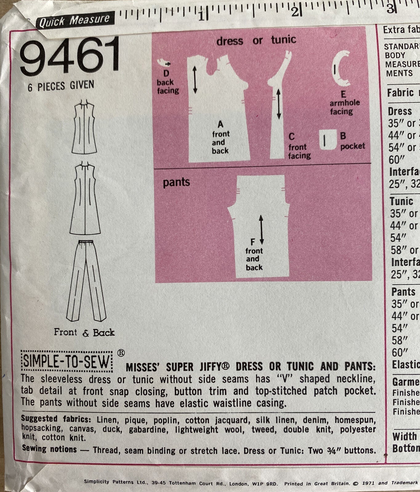 Simplicity 9461 - 1970s Women&