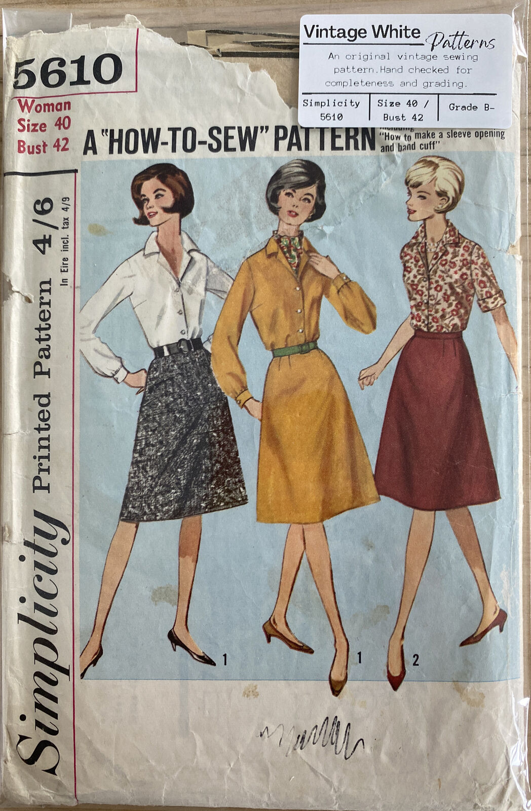 Simplicity 5610 Womens Size 40 Blouse Skirt *