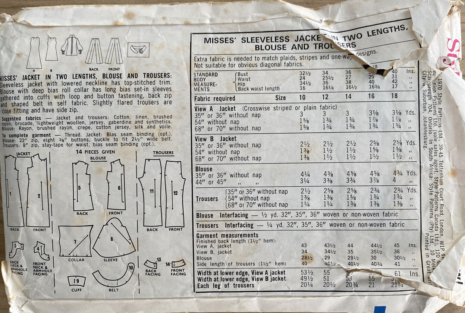 Style 2826 Womens Size 10 Jacket Blouse Trousers