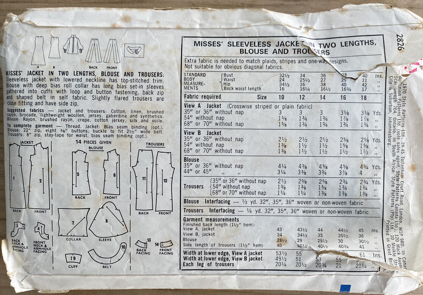 Style 2826 Womens Size 10 Jacket Blouse Trousers