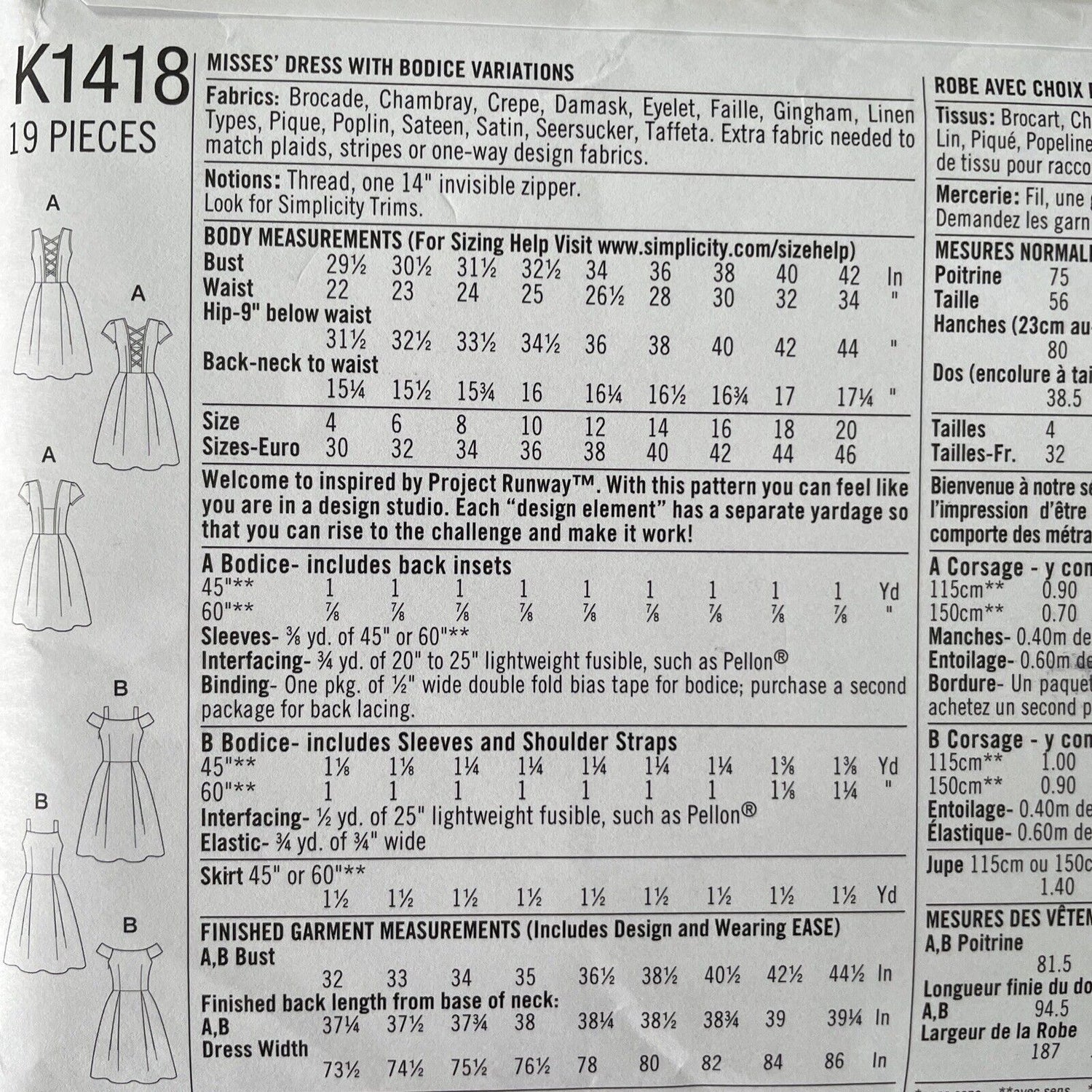 Simplicity K1418 Womens Size 12-20 Dress FF *