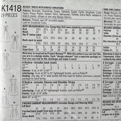 Simplicity K1418 Womens Size 12-20 Dress FF *