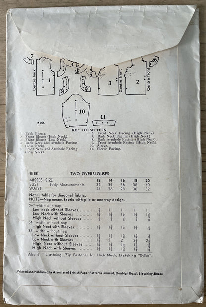 Weldons 8188 Size 16 Blouse