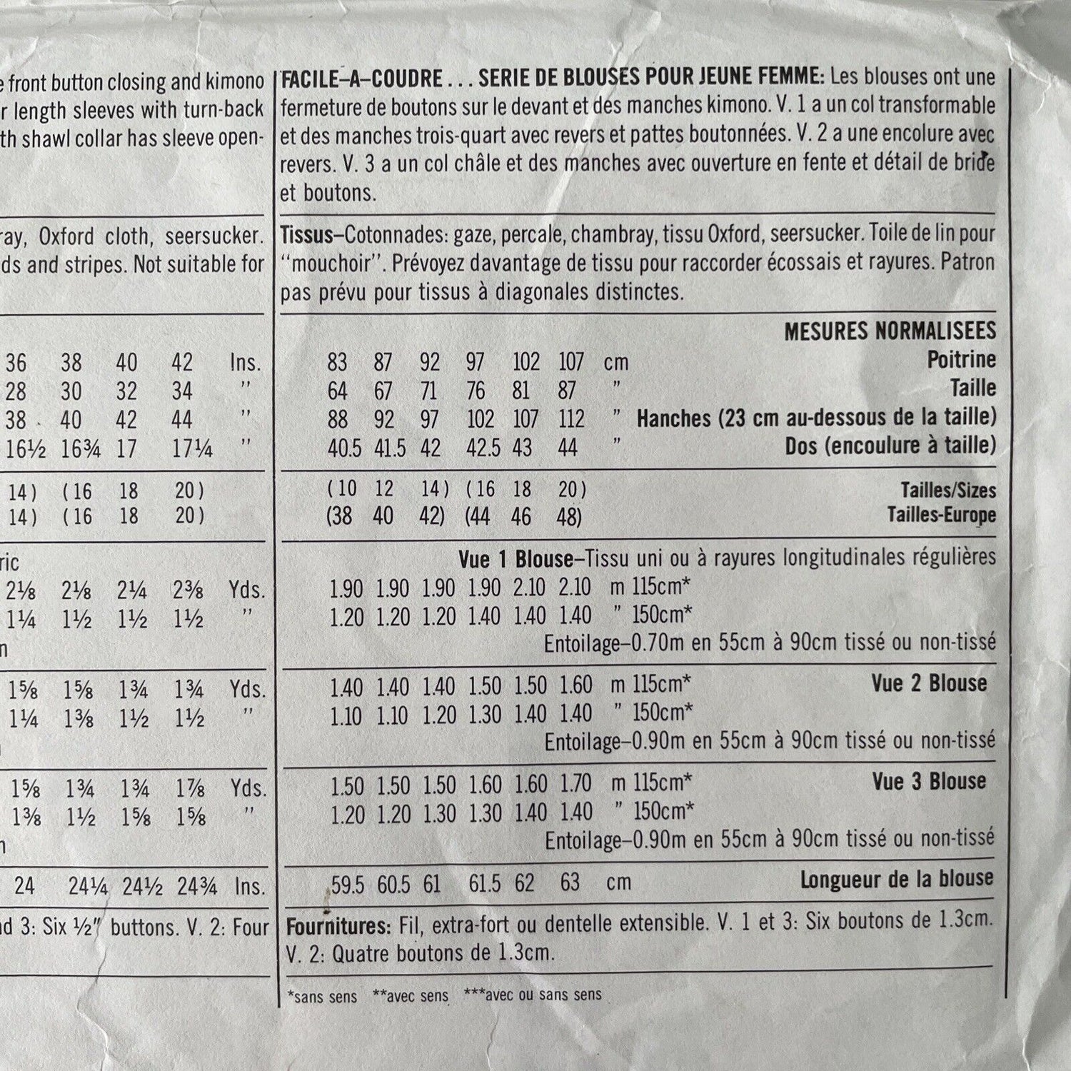 Simplicity 9499 Womens Size 10-12 Blouse Shirt Top