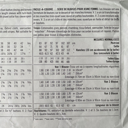 Simplicity 9499 Womens Size 10-12 Blouse Shirt Top