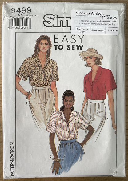 Simplicity 9499 Womens Size 10-12 Blouse Shirt Top