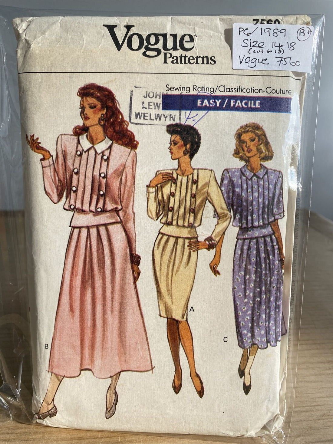 Vogue 7560 Womens Size 14-18 Petite Top Skirt