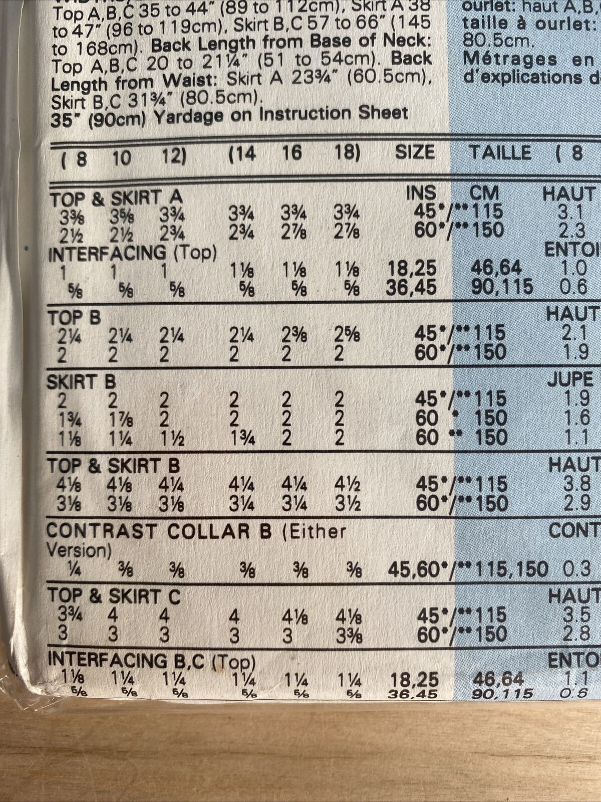 Vogue 7560 Womens Size 14-18 Petite Top Skirt