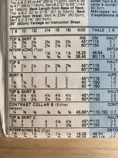 Vogue 7560 Womens Size 14-18 Petite Top Skirt