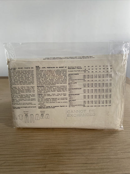 Vogue 8246 Womens Size 14 Jacket Skirt Trousers Shorts Top