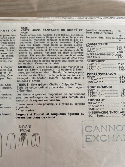Vogue 8246 Womens Size 14 Jacket Skirt Trousers Shorts Top