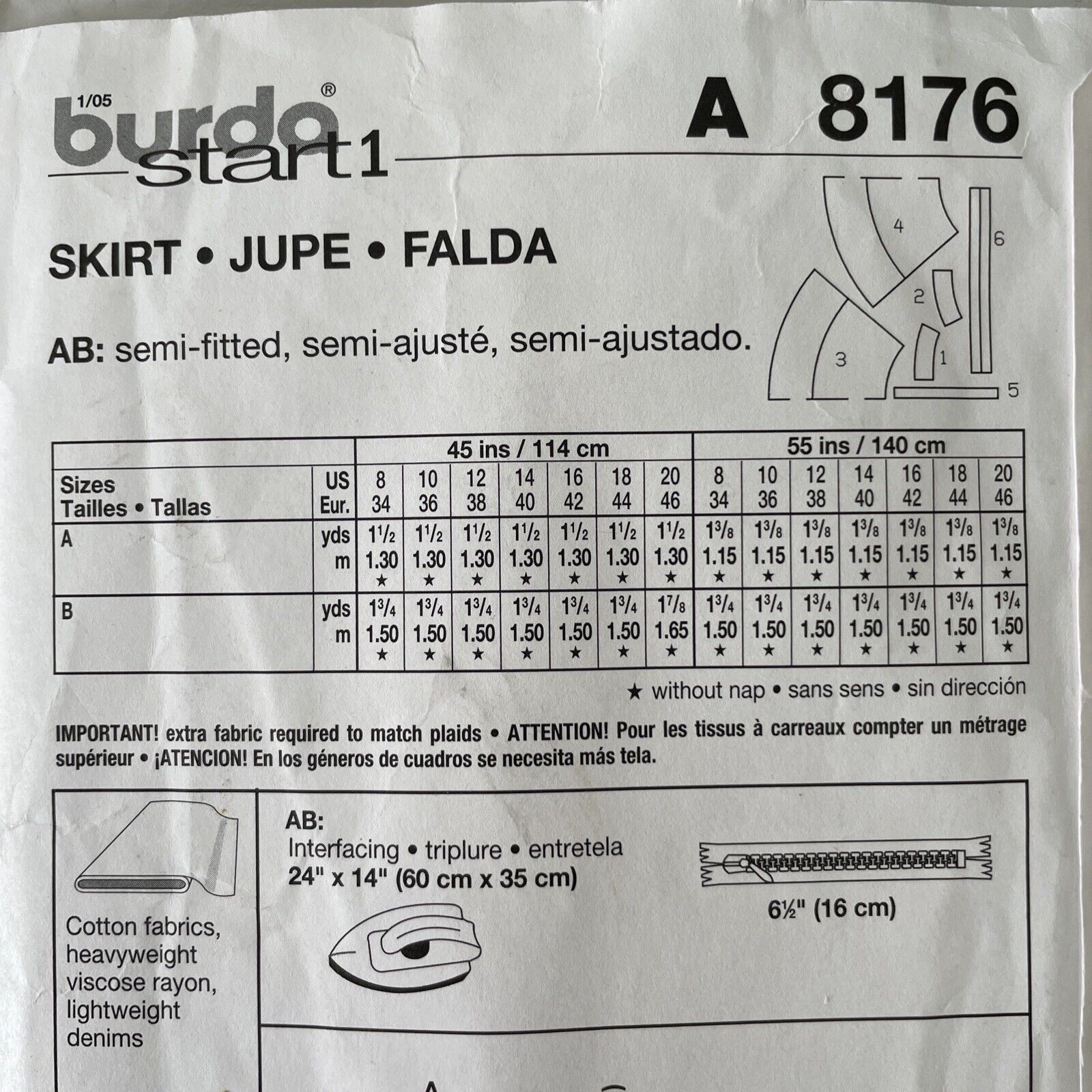 Burda 8176 Teen Size 34-46 EU Skirt FF *