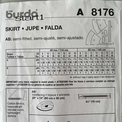 Burda 8176 Teen Size 34-46 EU Skirt FF *