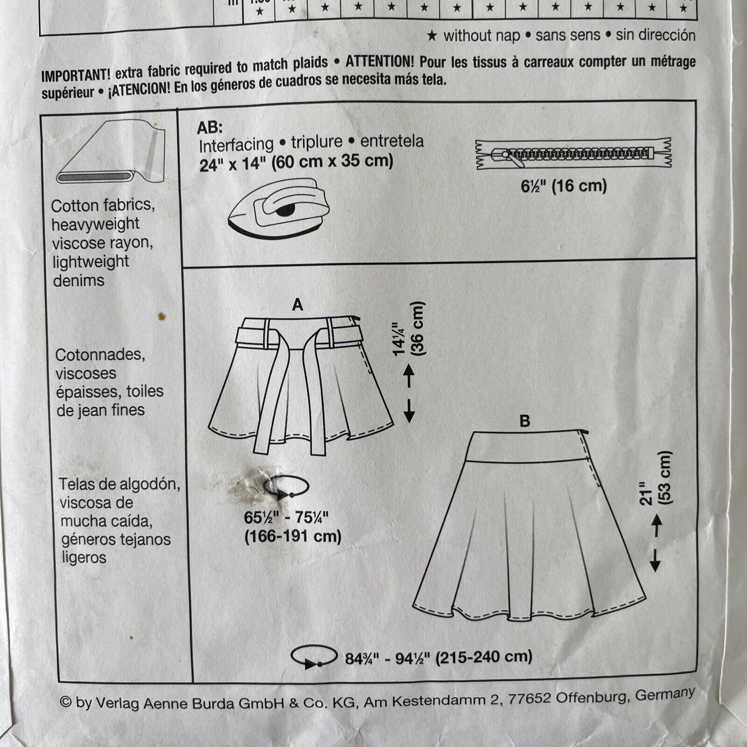 Burda 8176 Teen Size 34-46 EU Skirt FF *