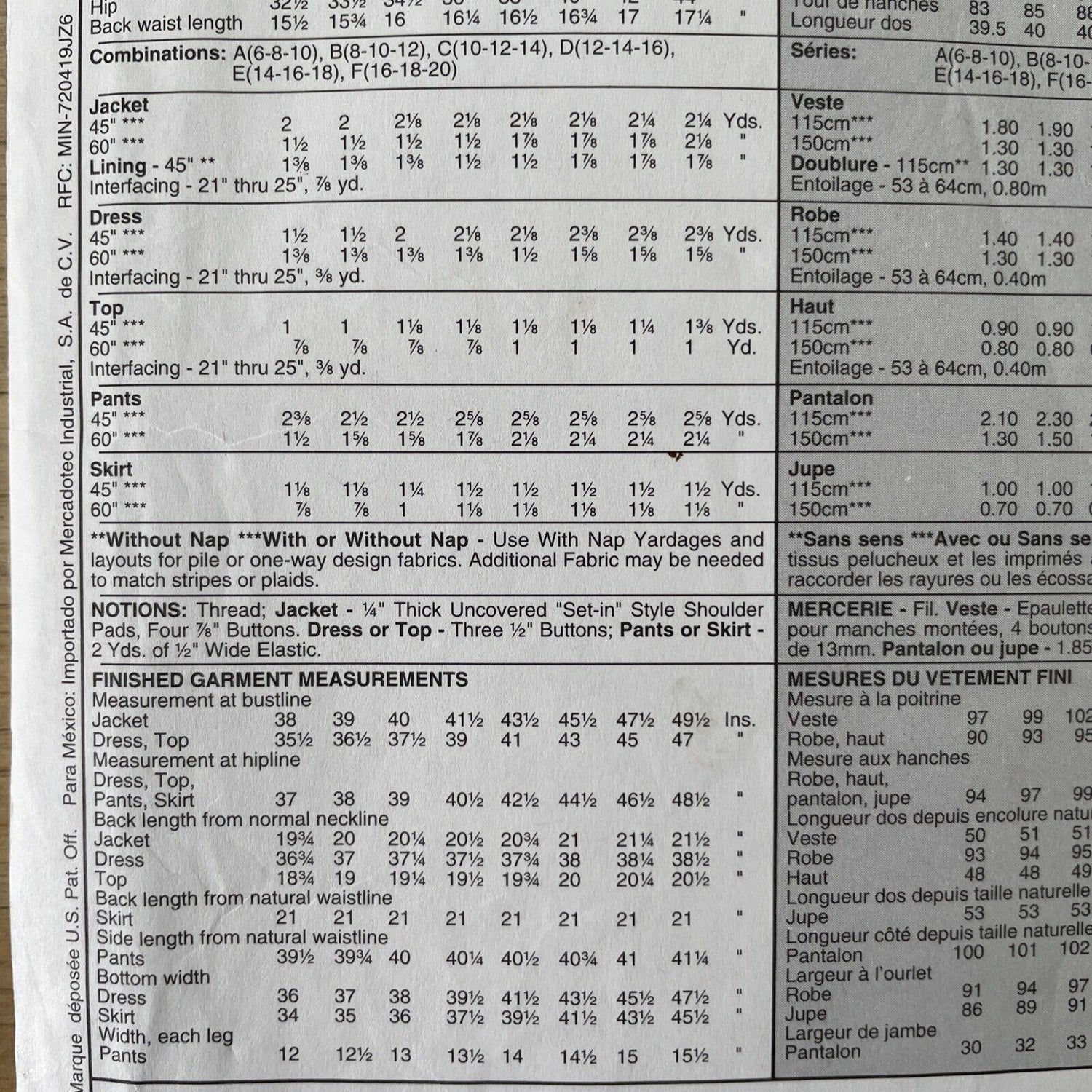 McCalls 8263 Womens Size 14 Jacket Top Dress Trousers Skirt *