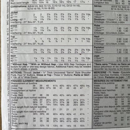 McCalls 8263 Womens Size 14 Jacket Top Dress Trousers Skirt *