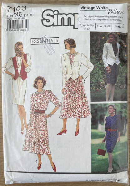 Simplicity 7103 Women Size 10-16 Petite Dress Skirt Jacket Top *