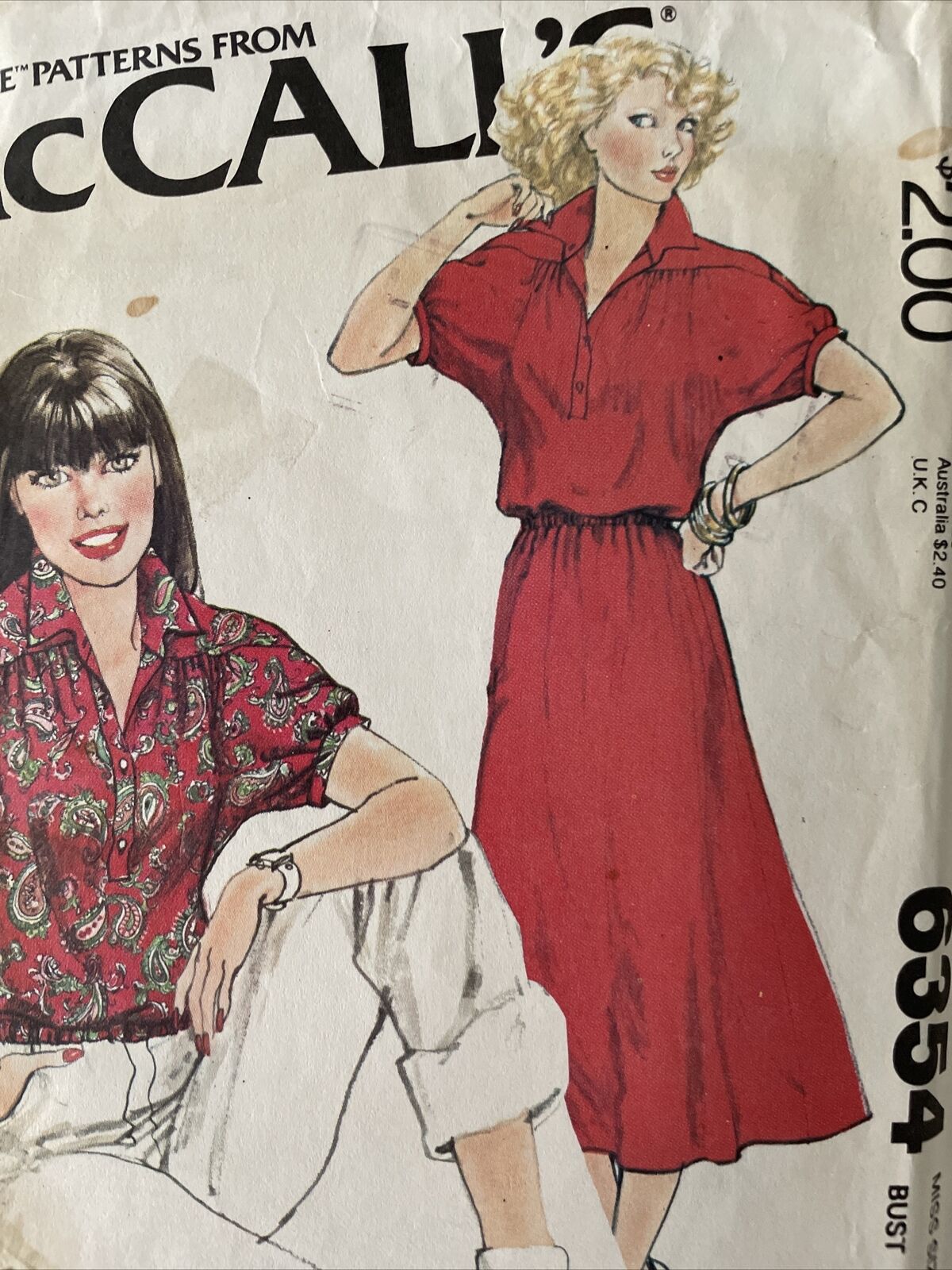 McCalls 6354 Womens Size 14 Dress Blouse Shirt Top *