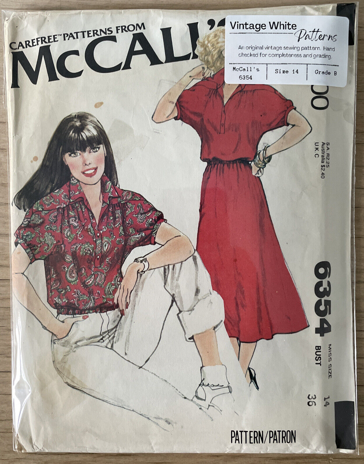 McCalls 6354 Womens Size 14 Dress Blouse Shirt Top *