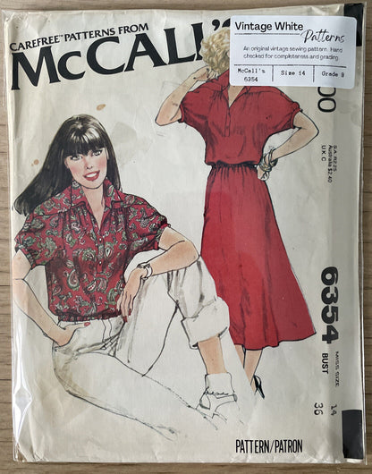 McCalls 6354 Womens Size 14 Dress Blouse Shirt Top *