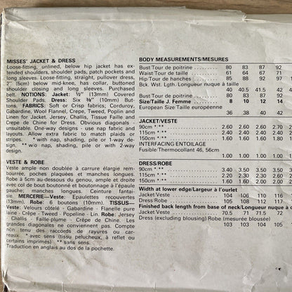 Butterick See &amp; Sew 5204 Womens Size 8- 12 Dress Jacket *