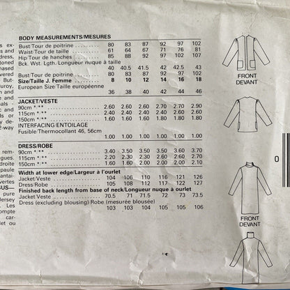 Butterick See &amp; Sew 5204 Womens Size 8- 12 Dress Jacket *