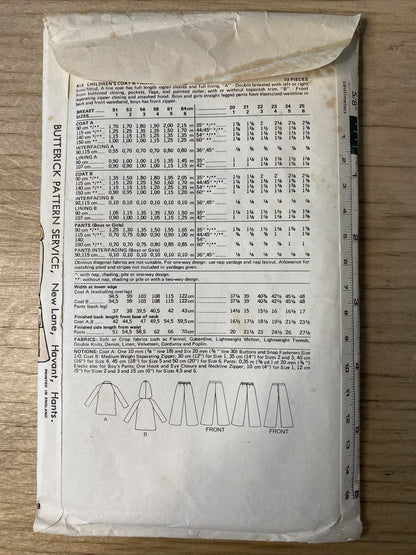 Butterick 413 Childs Size 2 Toddler Coat Trousers *