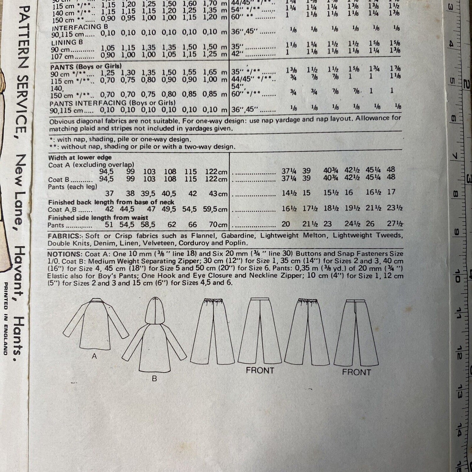 Butterick 413 Childs Size 2 Toddler Coat Trousers *