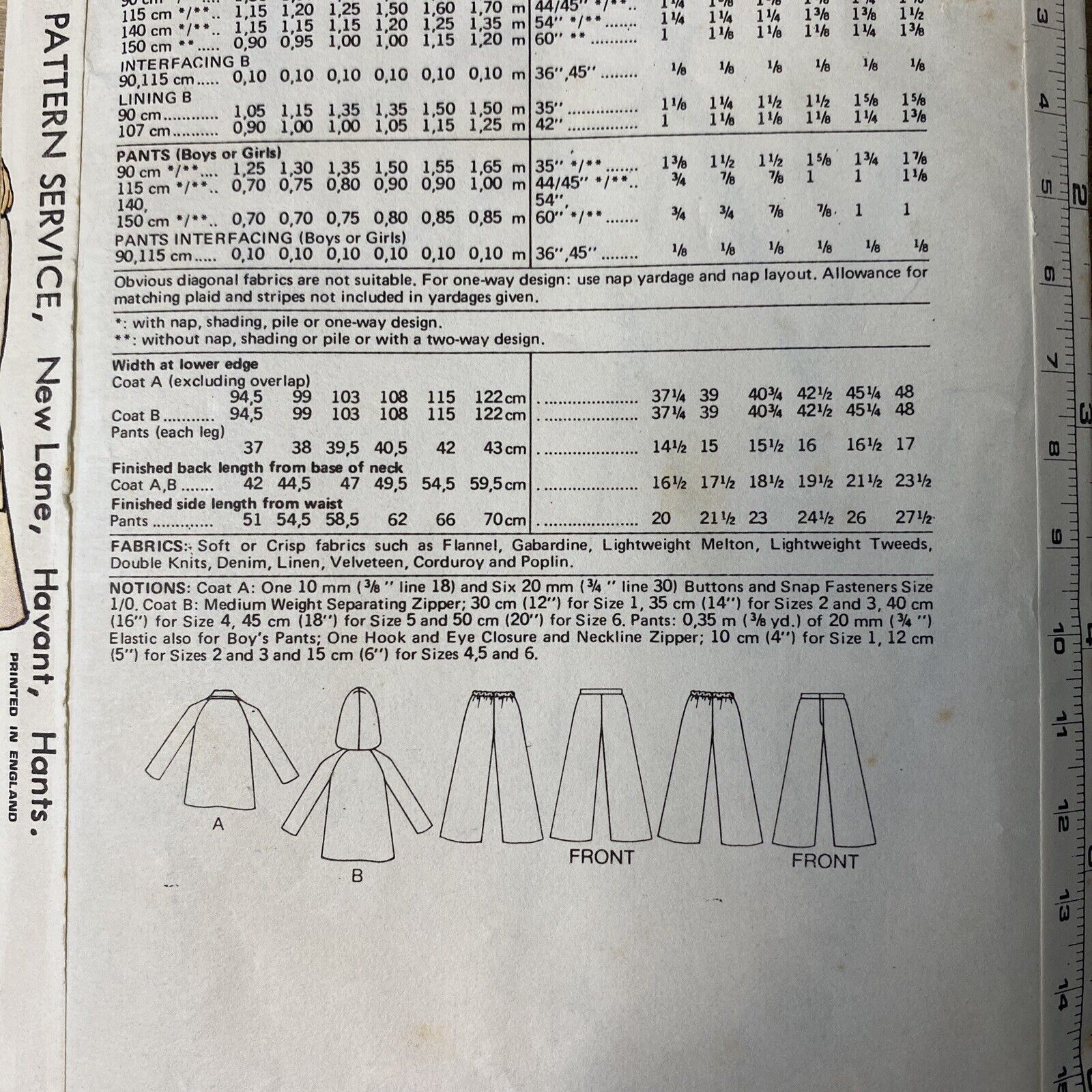 Butterick 413 Childs Size 2 Toddler Coat Trousers *