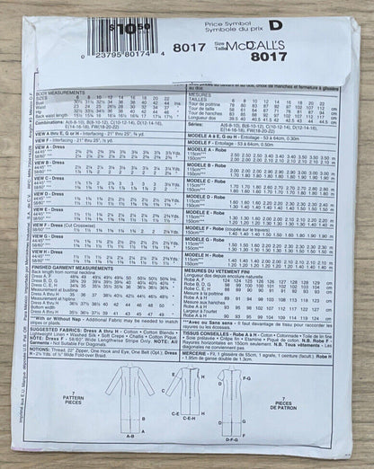 McCalls 8017 Womens Size 12-16 Dress *