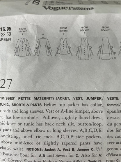 Vogue 1927 Size 18 Petite Maternity Jacket Dress Tunic
