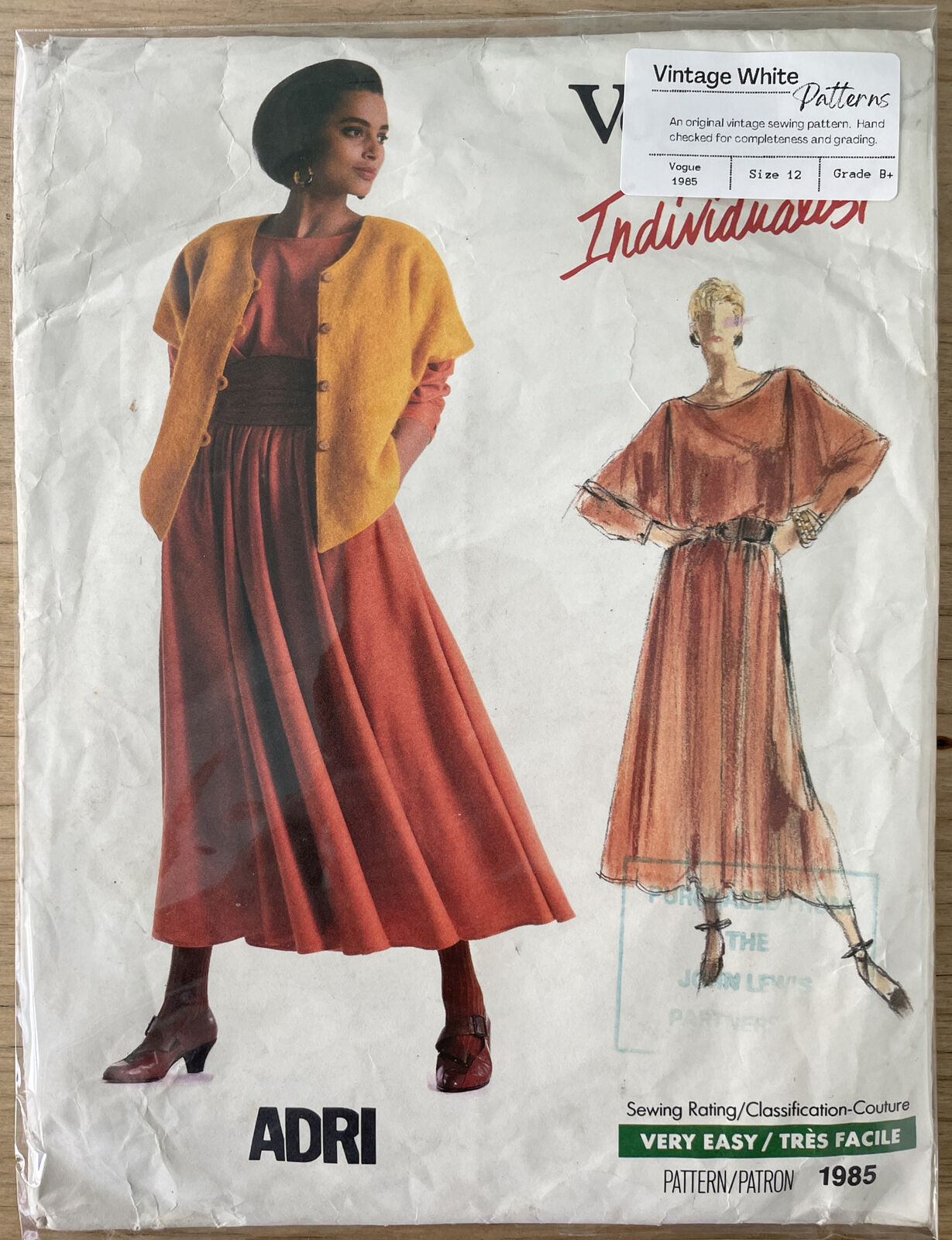 Vogue 1985 Womens Size 12 Jacket Top Skirt