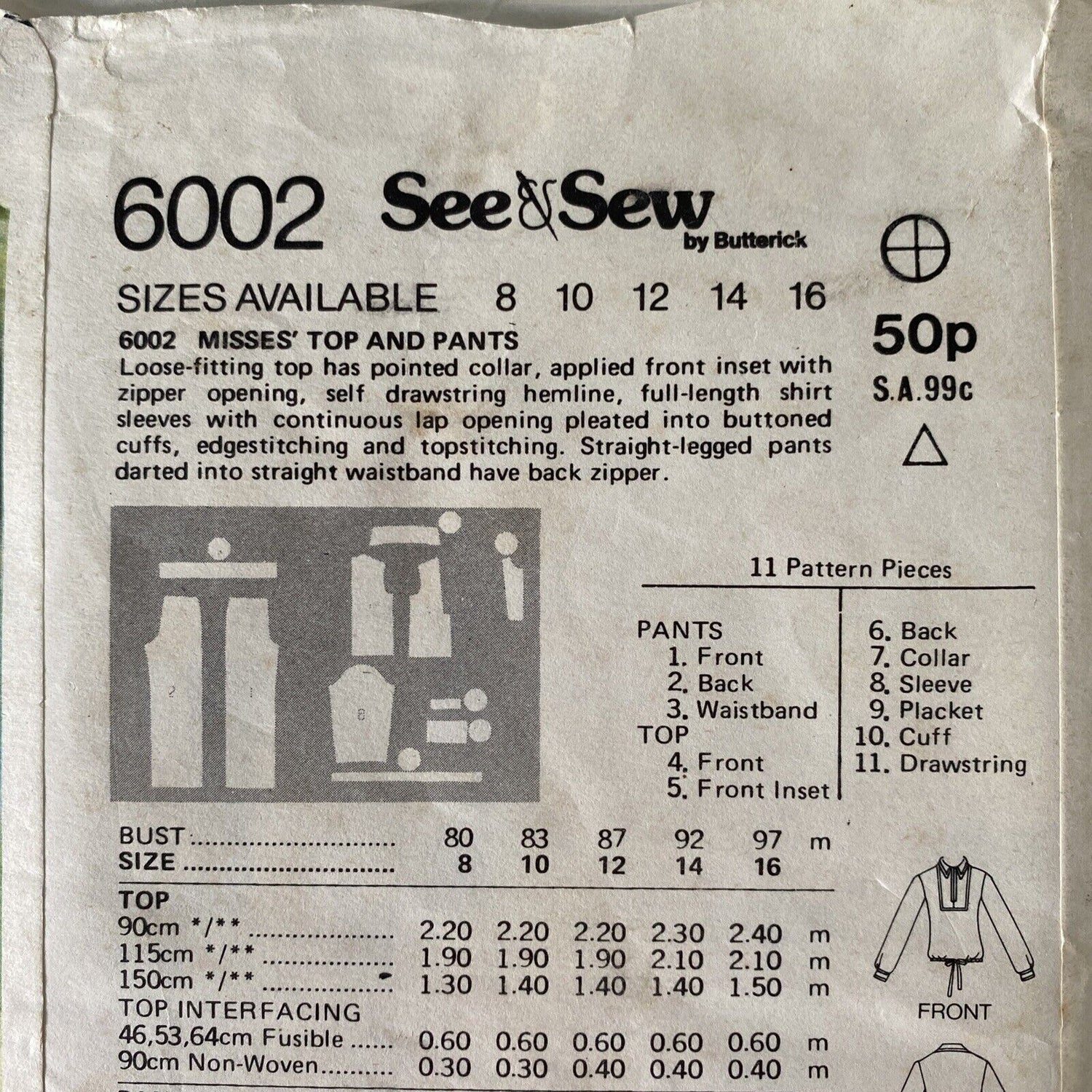 Butterick See &amp; Sew 6002 Womens Size 14 Top Trousers *