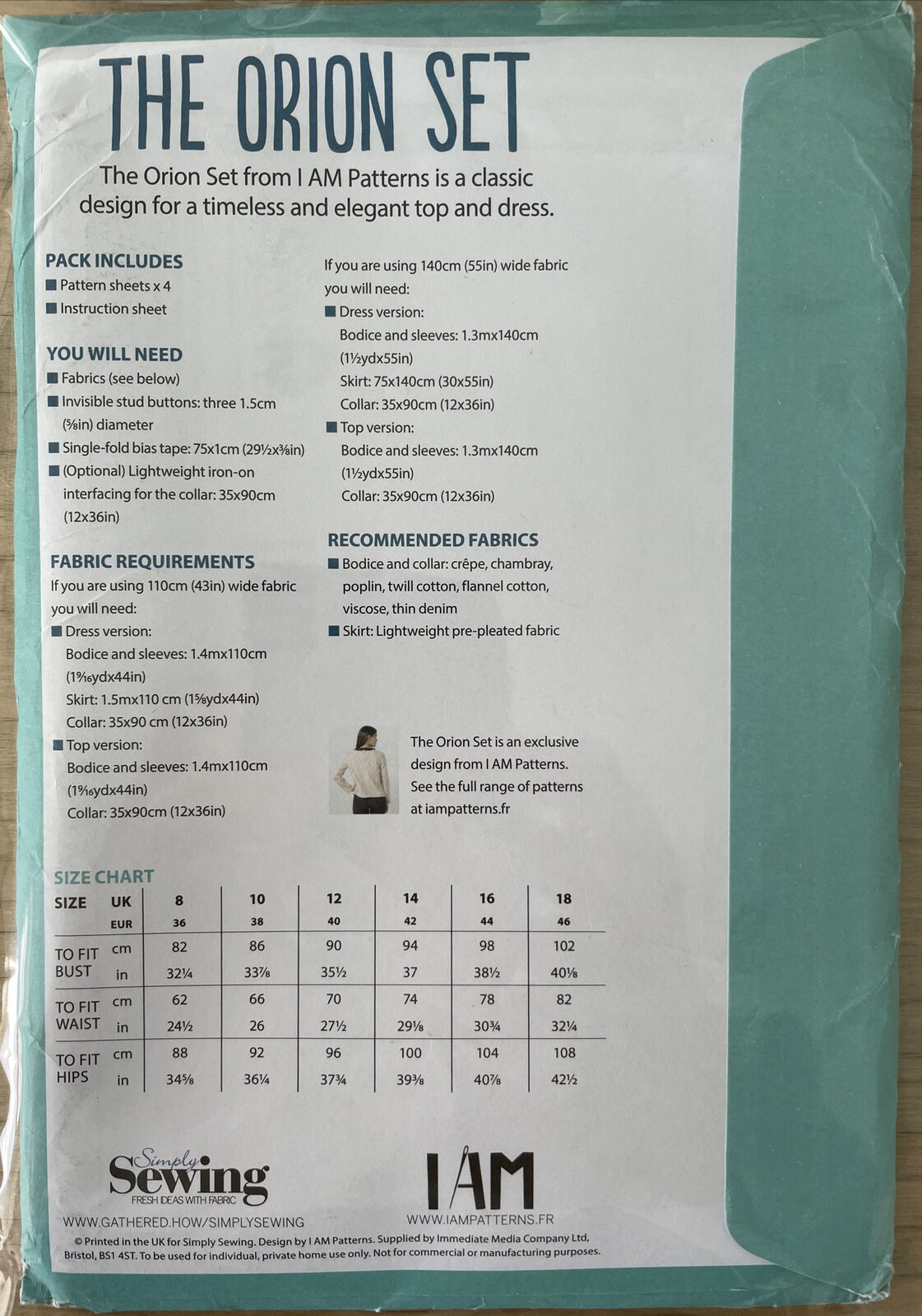 Simply Sewing The Orion Set Womens Size 8-18 Top Dress FF