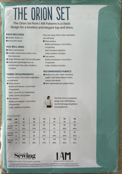 Simply Sewing The Orion Set Womens Size 8-18 Top Dress FF