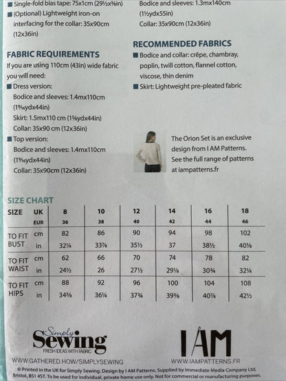 Simply Sewing The Orion Set Womens Size 8-18 Top Dress FF