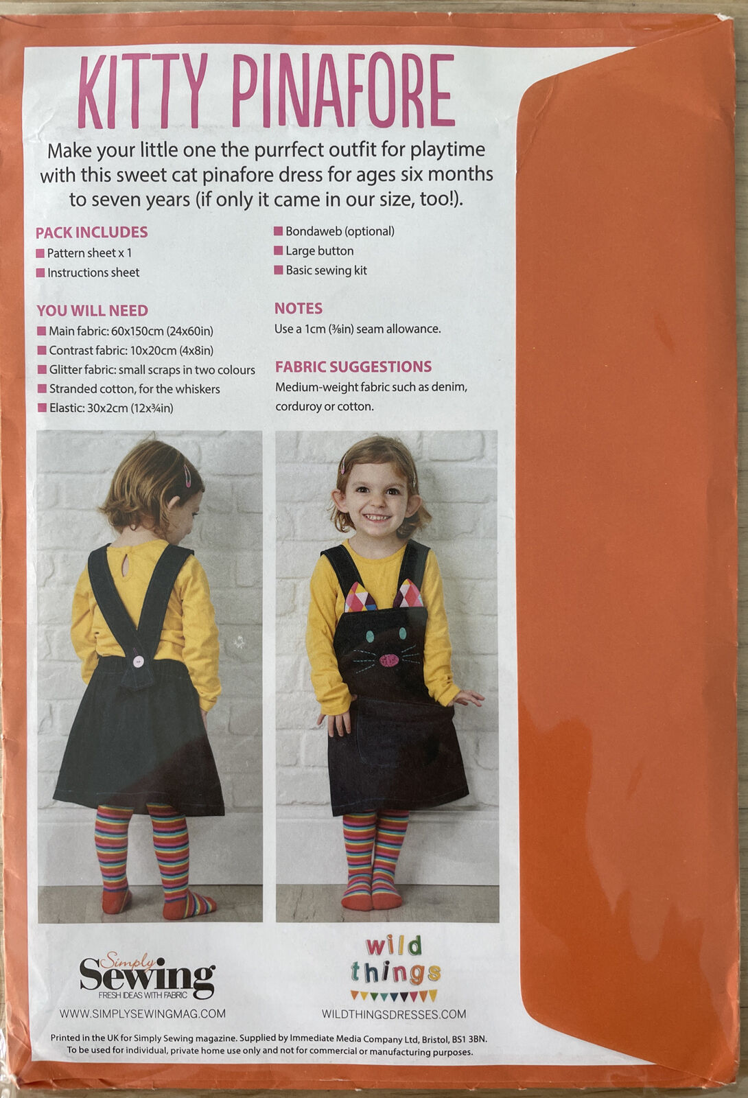 Simply Sewing Kitty Pinafore Size 6mths -7 Years FF