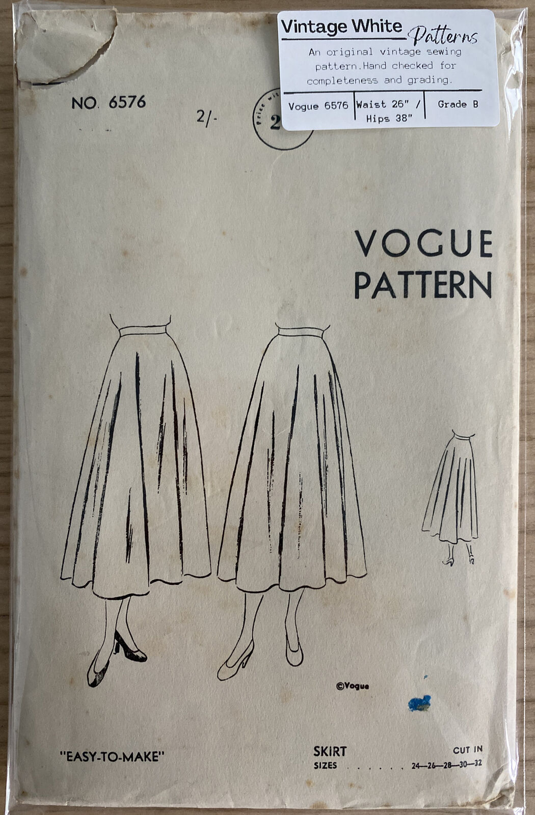 Vogue 6576 Womens Waist 26” Skirt