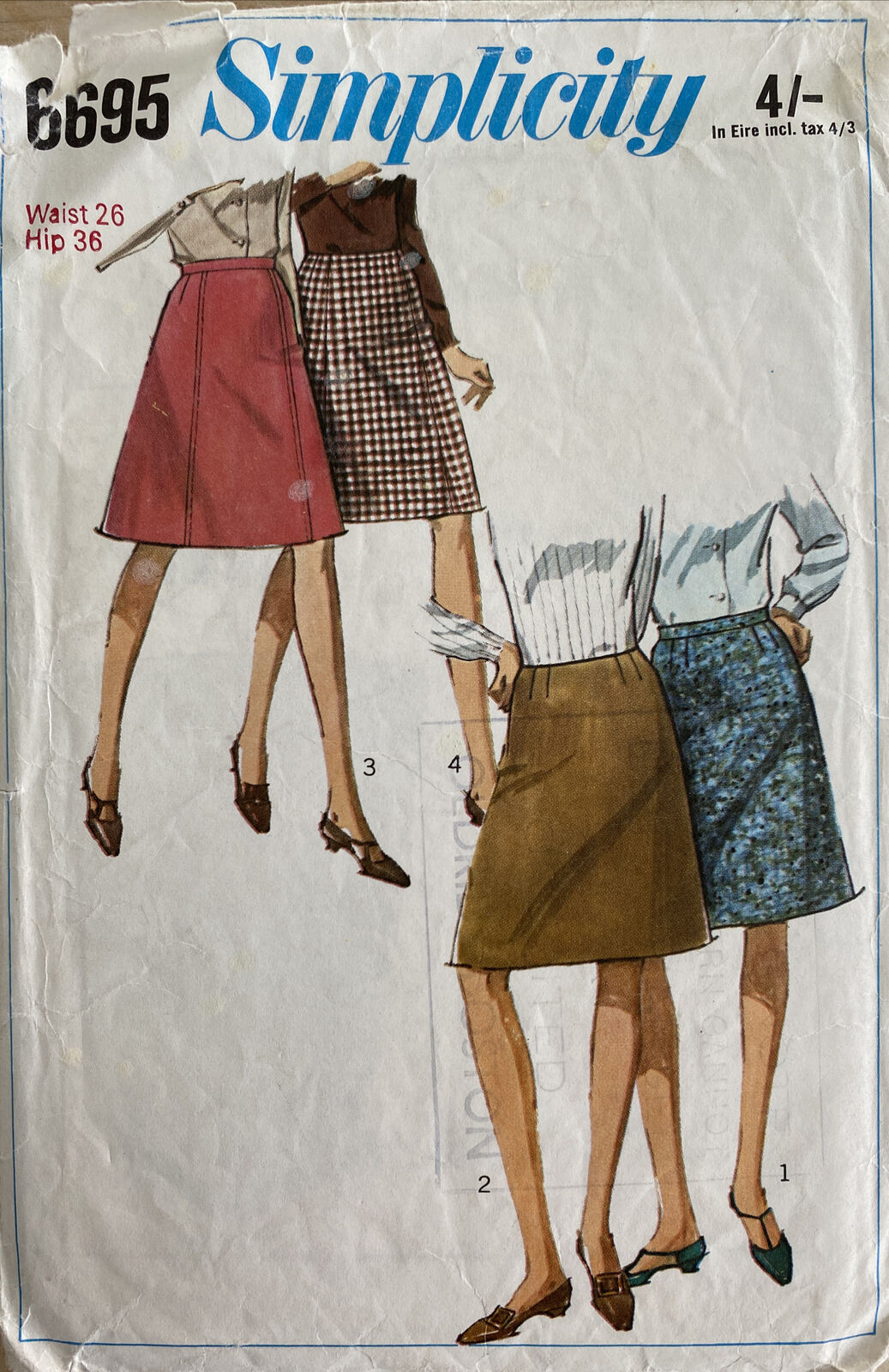 Simplicity 6695 Womens Waist 26” Skirt *