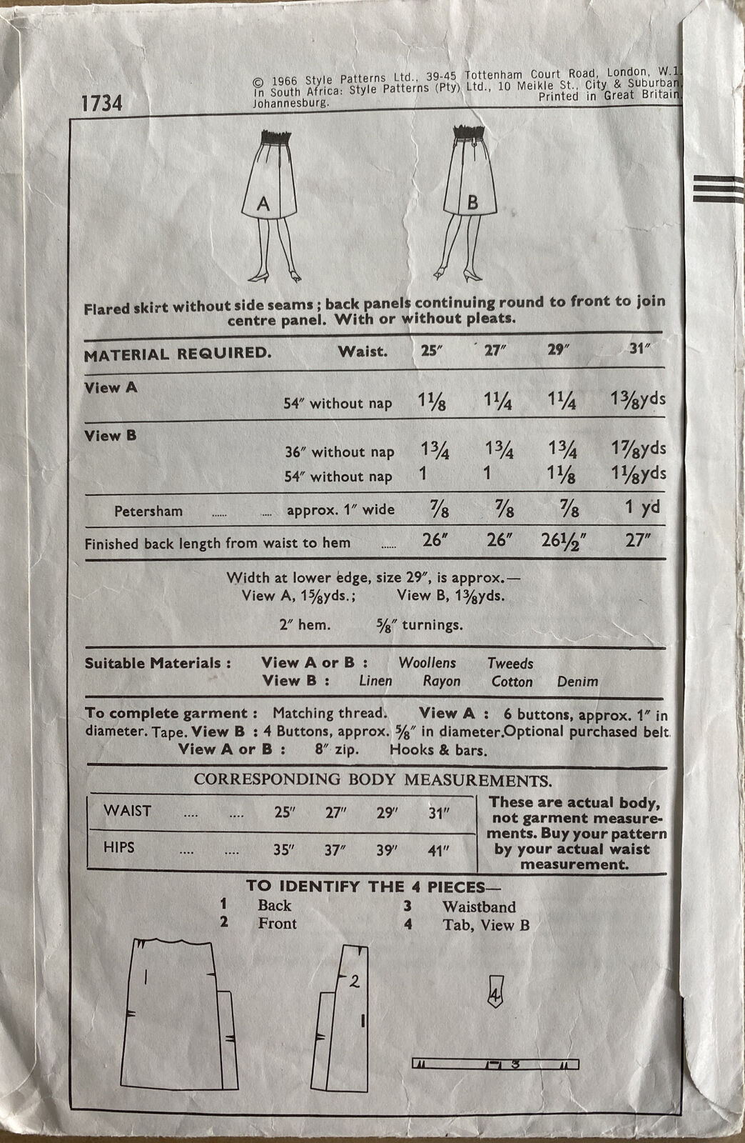 Style 1734 Womens Waist 27” Skirt