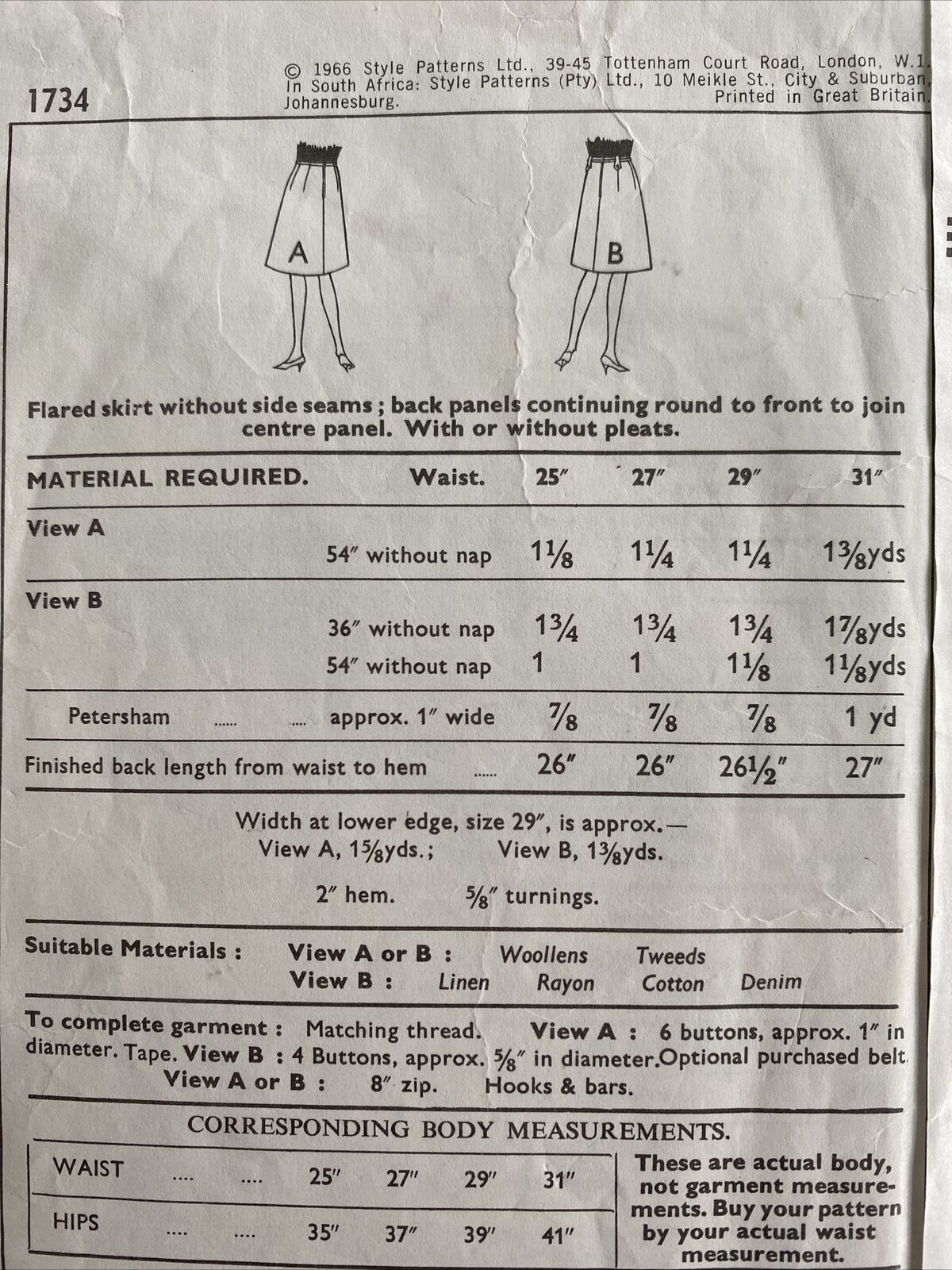 Style 1734 Womens Waist 27” Skirt