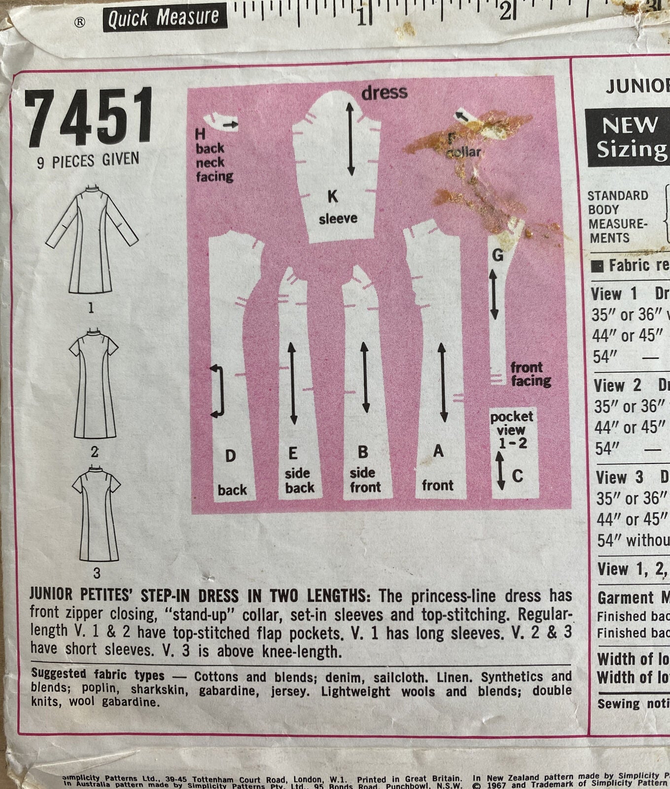 Simplicity 7451 Teen/Girl Size 9 Dress *