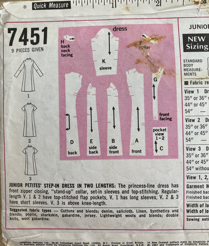 Simplicity 7451 Teen/Girl Size 9 Dress *