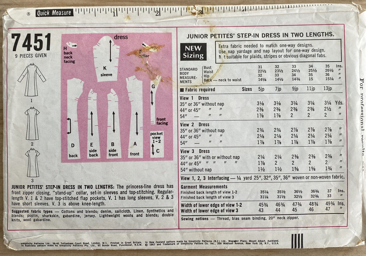 Simplicity 7451 Teen/Girl Size 9 Dress *