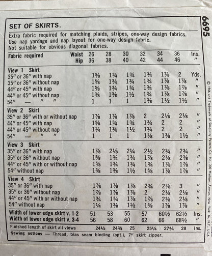 Simplicity 6695 Womens Waist 26” Skirt *