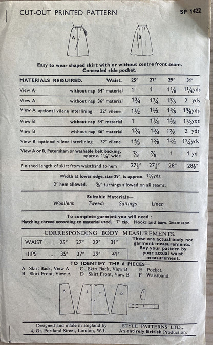 Style 1422 Womens Waist 25” Skirt