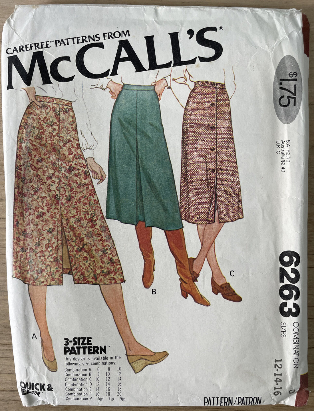 McCalls 6263 Womens Size 12-16 Skirt *
