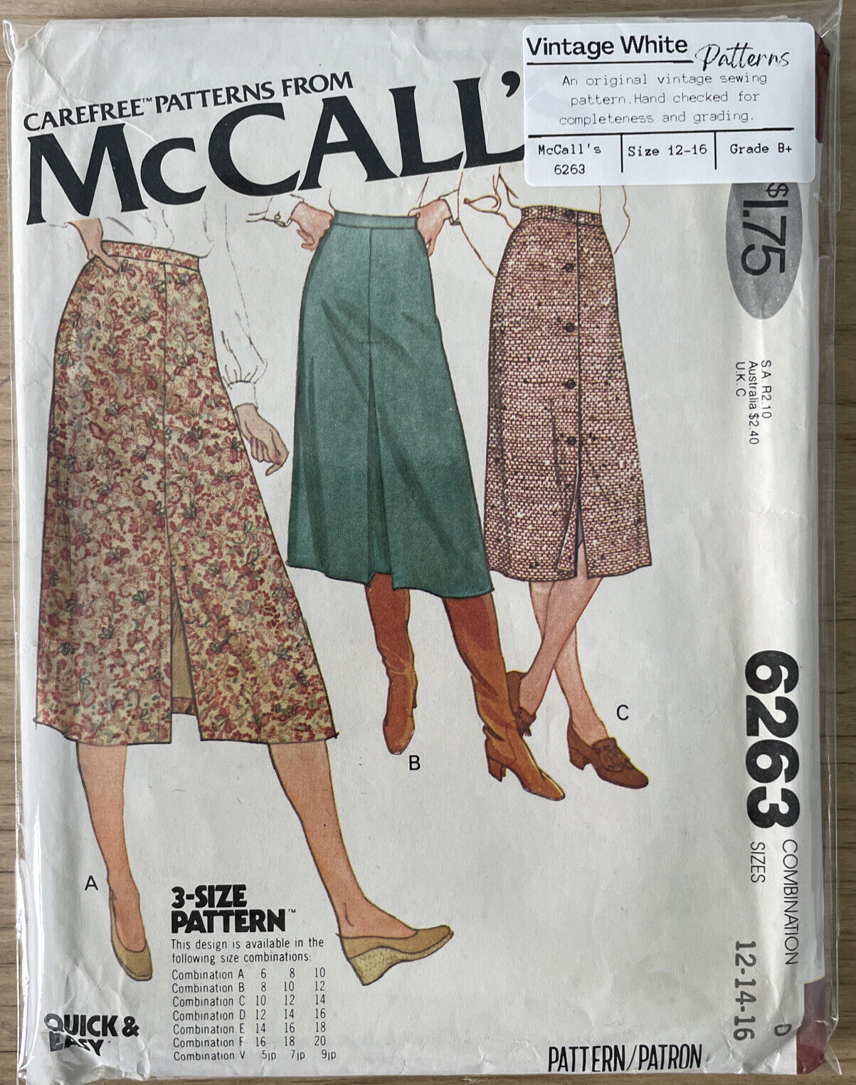 McCalls 6263 Womens Size 12-16 Skirt *