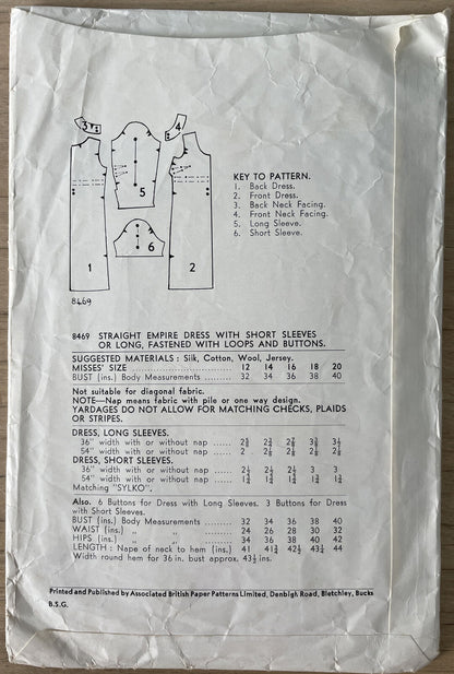 Weldons 8469 Womens Size 16 Bust 36”Dress *