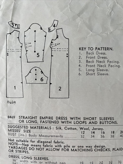 Weldons 8469 Womens Size 16 Bust 36”Dress *